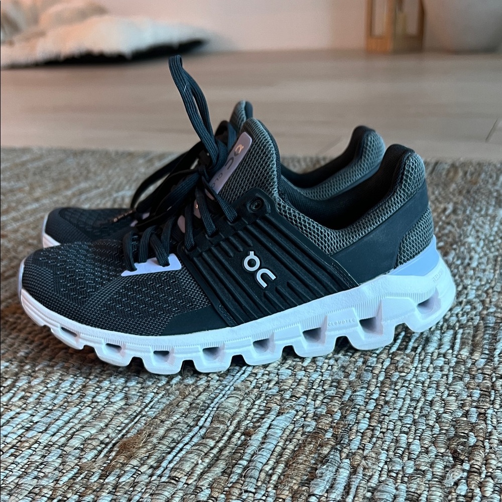 On Cloud Running Charcoal and White Sneakers